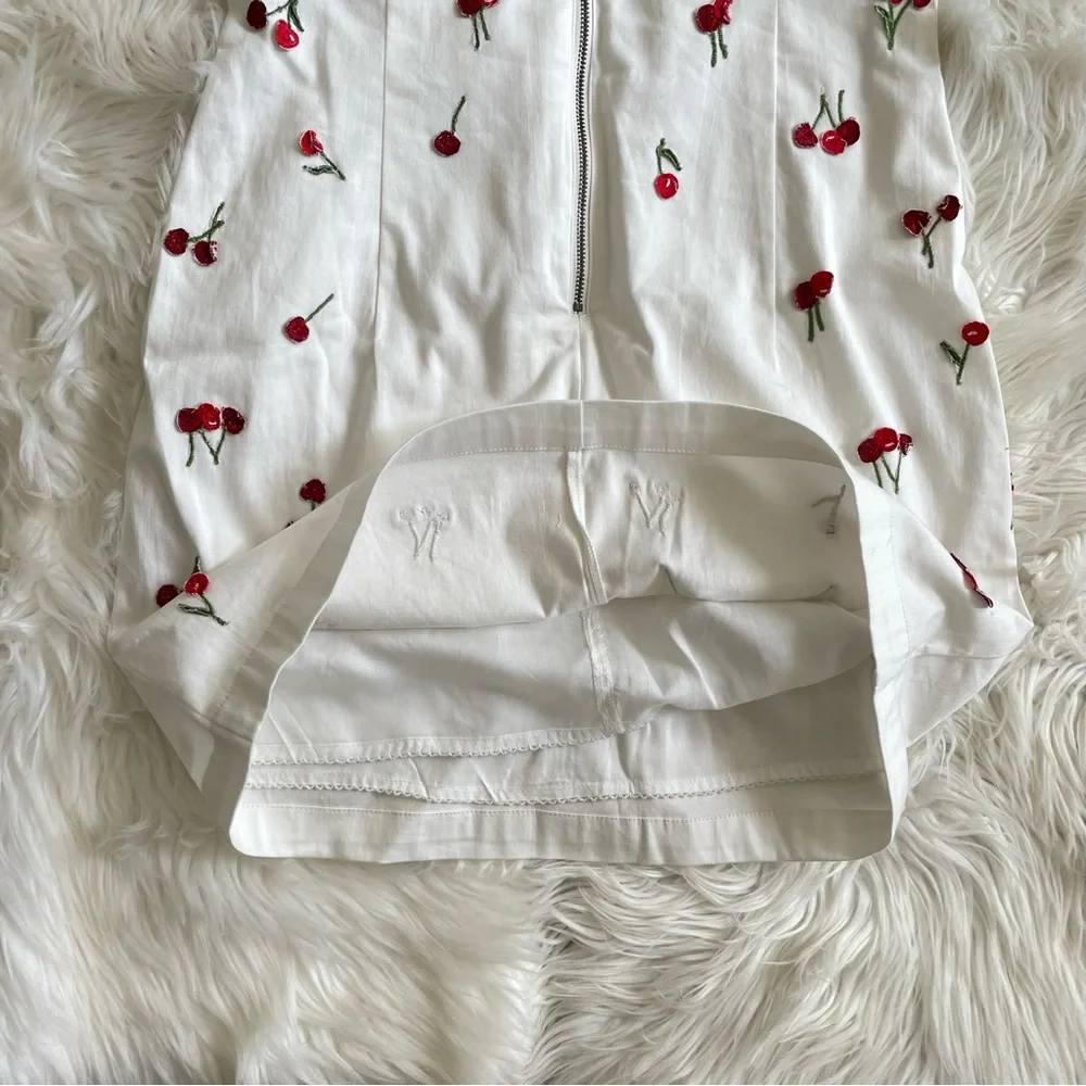 Anthropologie Maeve The Brynne 3D Cherry Mini Dress White Size 8 - Picture 14 of 16